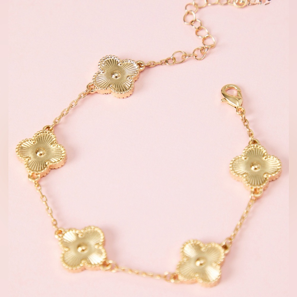 14k gold plated clover flower station bracelet